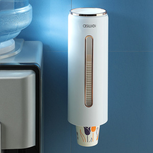 Dispensador automático de vasos de papel CsiJei para montar en la pared, para baño y cocina, en blanco y azul con ribete dorado. - Product Image 4
