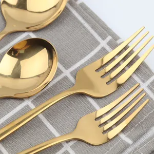 Diskon besar Set peralatan makan Stainless Steel emas 6 buah peralatan makan cermin termasuk sendok garpu perjalanan berkemah grosir
