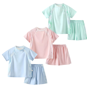 Ensemble de sport d'été pour enfants, unisexe, deux pièces, en maille, à séchage rapide, protection solaire, haut à manches courtes et short - Product Image 3