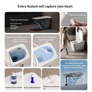Toilette intelligente à induction capacitif avec éclairage, double alimentation en eau, en céramique, télécommande, buse autonettoyante, à poser au sol, <span class=keywords><strong>Super</strong></span> Swirl - Product Image 3