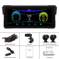 Podofo 8,1 pouces, enregistreur vidéo numérique pour moto, portable, sans fil, Carplay, Android Auto, caméra arrière + avant, détection de pression, autoradio, radio de voiture