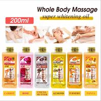 Huile Corporelle 100% Pure Éclaircissante et Blanchissante à la Rose, Carotte, Curcuma, Amande, Beurre de Cacao, Vitamine C et Arbutine pour Massage Corporel