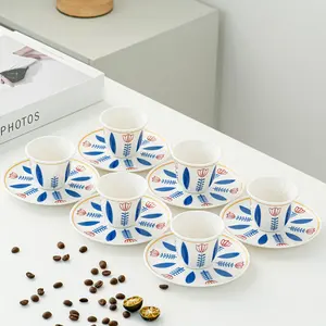 Set di 6 Tazze e 6 Piattini in Stile Arabo-Turco per Caffè <span class=keywords><strong>Kava</strong></span>, Design Floreale in Ceramica, Ideale come Regalo Aziendale - Product Image 6