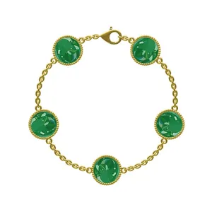 Girls High-end 18K Gold Green Malachite Bracelet Pendant Earrings Set Wholesale.