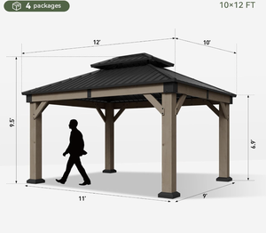 Gazebo en bois d'extérieur, gazebo à toit rigide, pavillon en bois <span class=keywords><strong>permanent</strong></span> avec toit double en acier galvanisé, pour patio, jardin, terrasse - Product Image 6