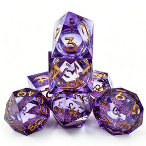 Transparent Purple Glitter Liquid Core Gold Embossed Sharp DND <b>Dice</b> Smooth Roll For Fantasy Wizard TTRPG Roleplay Gatherings - Product Image 1