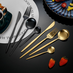 Bồ Đào Nha Vàng Flatware số lượng lớn thìa dĩa và dao thép không gỉ đám cưới vàng bạc thiết lập dao kéo - Product Image 2