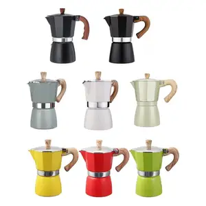 Hotean Hot Sell Espresso Cafeteira Moka Pot com Pote De Madeira Metal De Alumínio Logotipo Personalizado CLASSIC Durable Coffee & Tea Tools