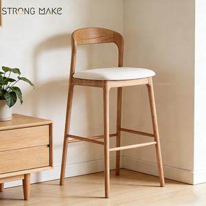 Silla alta de barra de madera de cuero moderno de lujo nórdico, taburete Industrial de nogal, taburete de <span class=keywords><strong>Bar</strong></span> de altura de mostrador para restaurante - Product Image 1