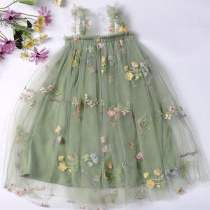 Vestito Tutu per bambine senza maniche abito in Tulle ricamato floreale verde vestito da principessa bambina - Product Image 1