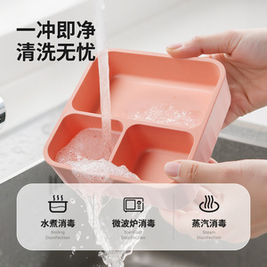 Silicone Lunch Box Square Three Compartment <b>Microwave</b> Safe Food Storage Container <b>Set</b> - Product Image 4