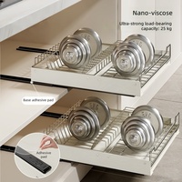 Organisateur de cuisine coulissant en acier inoxydable de style européen pour placard de cuisine, avec panier égouttoir pour casseroles, couverts et vaisselle