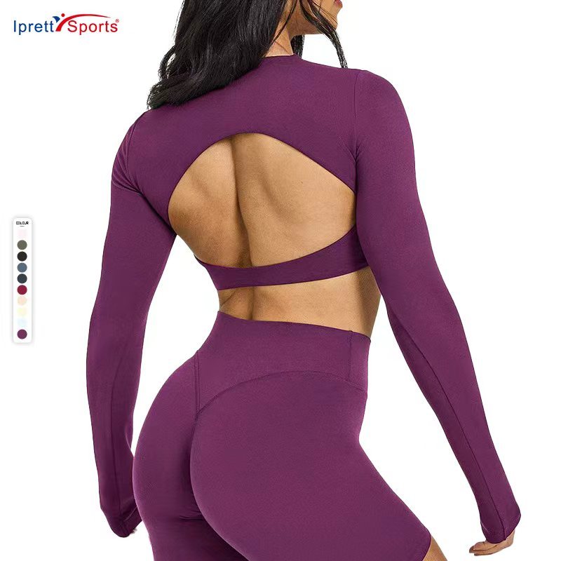 Sexy Backless Sportswear Yoga Top High Support Fitness Sports Bra Women Long Sleeve Crop Top T Shirts With Padded