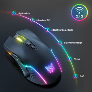 Ratón Inalámbrico para Juegos Onikuma de 2.4Ghz, Mini Ratón Óptico USB con Retroiluminación LED para Diestros, para Computadora Portátil y PC, en Existencia - Product Image 2