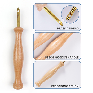 Kit d'outils pour aiguille à poinçon avec manche en bois brut et enfile-aiguille, design simple et portable pour le point de couture DIY - Product Image 5
