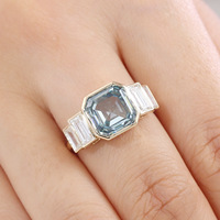 Bague de mariage vintage en or 18 carats avec diamant émeraude de 4 carats cultivé en laboratoire, sur mesure, luxe, diamant bleu Ascher, pour femme THGN