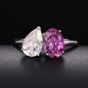 Nouveauté 2025, bagues en or blanc massif 18 carats avec pierres précieuses de laboratoire violettes et diamants en moissanite, bijoux fins faits à la main pour femmes - Product Image 4