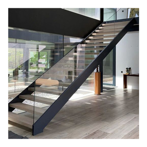 Hiện đại màu đen sơn tĩnh điện thép nội thất cầu thang hai mặt dầm với kim loại sàn Zig Zag cầu thang cho căn hộ - Product Image 5