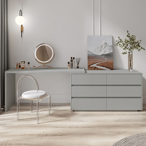 Table de maquillage moderne et minimaliste pour chambre à coucher, Design en bois massif avec fonction de rangement coiffeuse rétractable - Product Image 1