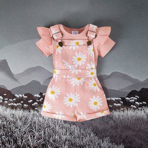 Tutina Estiva Multicolore con Stampa Floreale per Bambine, Stile Europeo e Americano, Outfit Casual con Maniche Volanti - Product Image 3
