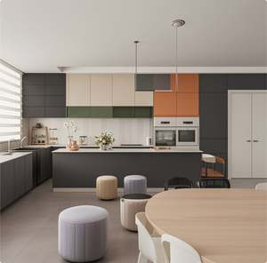 Fabrication sur mesure de meubles de cuisine en bois américain laqué, sans poignée, design OEM - Product Image 3