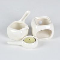 Juego de Calentador de Sake de Cerámica Blanca Brillante, Olla Moderna de Porcelana para Derretir Chocolate con Base de Calentamiento a Vela, Venta al por Mayor