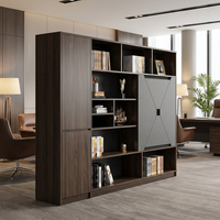 Grand meuble de classement exécutif de luxe avec étagères asymétriques en bois grainé anthracite pour bureau moderne