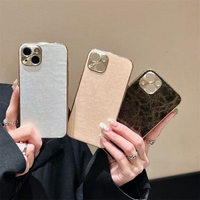 Leather Phone Case Custom Electroplated Gold for iPhone