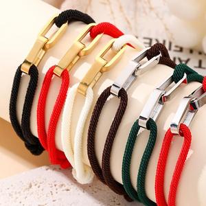 Customized Engraved characters Stainless steel Adjustable Cord double ring Lock Clasp Braided Couple <b>bracelets</b> - Product Image 1