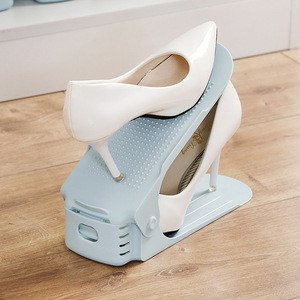 Adjustable <b>Shoe</b> <b>Rack</b> Double Layer Plastic <b>Storage</b> Organizer Portable Standing Type Rectangular Solid Color No Installation - Product Image 2