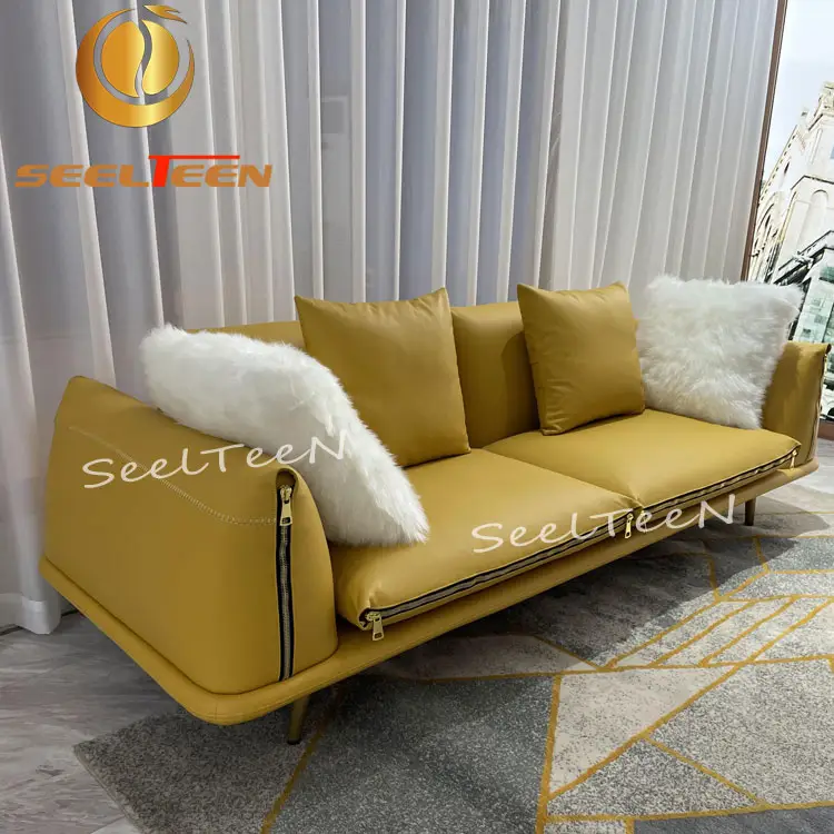 Light Yellow Color Elegant Lounge Two Seater Sofa Set Furniture Living Room