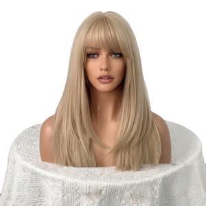 วิกผมสังเคราะห์สีเบจเต็มหัวขนาดเล็กสำหรับผู้หญิงวิกผมหน้าม้า<span class=keywords><strong>ยาว</strong></span>ตรงยาวลูกไม้ใสขายส่ง - Product Image 2