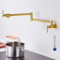 Robinet de cuisine mural en acier inoxydable, monotrou eau froide, avec bec rotatif et pliable
