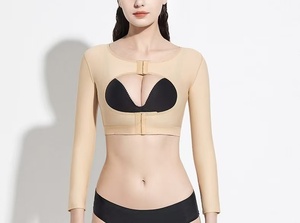 Vêtement de compression post-chirurgicale pour femmes, manches longues, haut en jersey de spandex, liposuccion, augmentation mammaire, shapewear, soutien-gorge - Product Image 4
