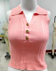 Débardeur court en maille respirante à col rabattu et fines bretelles pour <span class=keywords><strong>femme</strong></span>, coupe ajustée, en soie glacée, printemps été automne - Product Image 6
