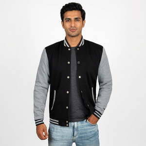 Veste de baseball de style streetwear personnalisée, en molleton de qualité avec col montant, couleur personnalisable pour homme - Product Image 1