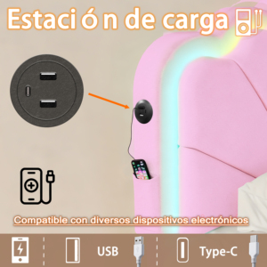 <span class=keywords><strong>Letto</strong></span> con Testiera a Forma di Conchiglia, 400 Colori, Sincronizzazione Musicale, Luce RGB, Caricatore USB Type-C, Cassetto Estraibile, <span class=keywords><strong>per</strong></span> Camera da <span class=keywords><strong>Letto</strong></span> Femminile - Product Image 5