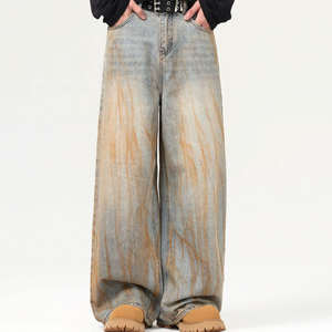 Muddy Washed Wide Leg Jeans Hombres Baggy Fit Denim Jeans Real Shot Vintage Waste Soil American Style Loose Mop Pantalones de pierna ancha - Product Image 1