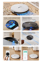 Robot aspirateur intelligent 3-en-1 pour la maison et le bureau, avec contrôle par application et télécommande, pour balayer, aspirer et laver les sols