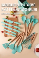 Nouvel ensemble de 19 ustensiles de cuisine de luxe en silicone avec manche en bois et seau de rangement anti-brûlure pour outils de cuisson