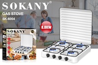 Kompor Gas Sokany 6004 Desain Elegan Harga Terjangkau 4 Tungku Peralatan Rumah Tangga Stainless Steel Putih Hitam Inggris