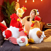 Peluche de poulet imposant à motif de points et rayures, jouet en peluche de poussin dodu, coussin décoratif de grande taille en forme de poule