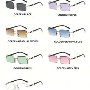 Vente en gros de lunettes de soleil carrées vintage personnalisées avec logo 2025, monture en métal sans bordure, UV400, pour hommes et femmes - Product Image 5