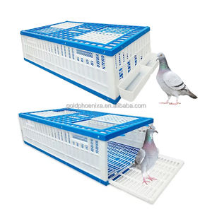 YYC Cage de transport d'oiseaux en plastique à trois portes Cage de pigeon de course de volaille Cages d'entraînement avec mangeoire et boîte d'abreuvement - Product Image 1