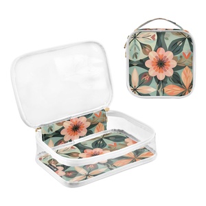 New Arrival Custom Watercolor Flower Transparent Clear PVC <b>Mini</b> Cosmetic Bag Makeup Organizer <b>Pouches</b> 2-pack Travel Toiletry Bag - Product Image 3