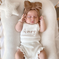 Bando wafel rajut bayi katun putih polos kustom ikat kepala pita besar anak perempuan aksesori rambut pita bayi