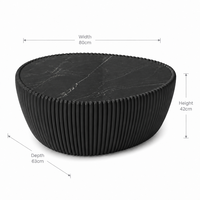 Table basse moderne en marbre en forme de goutte d'eau avec cuir PU cannelé anthracite foncé, table centrale sculpturale de luxe