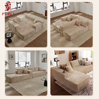Housse de canapé sectionnelle en forme de L extensible avec éponge haute densité et housses d'oreiller en tissu de velours côtelé noir pour salon