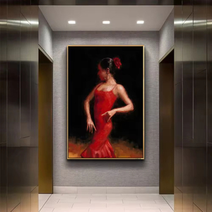 Dipinto su Tela di Ballerina di Flamenco Spagnola, Signora <span class=keywords><strong>con</strong></span> Abito Rosso, Pittura a Olio - Product Image 1