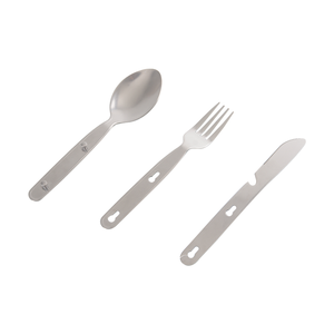 Nhà Máy Bán Buôn Cắm Trại Xách Tay 3 Trong 1 Bộ Đồ Ăn Đặt Biểu Tượng Tùy Chỉnh Thép Không Gỉ 430 Muỗng Nĩa Dao 3-Mảnh Thiết Lập Dao Kéo - Product Image 1